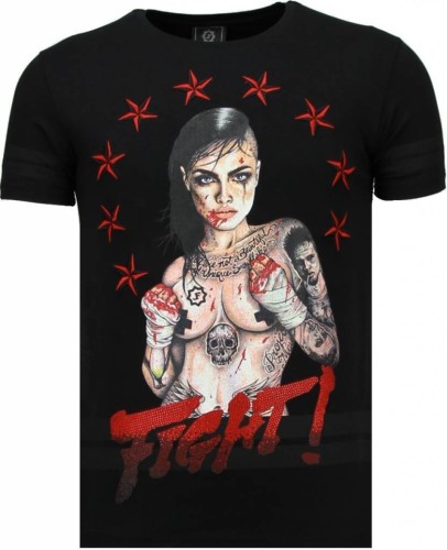 T-shirt Korte Mouw Local Fanatic  Fighter! Rhinestone