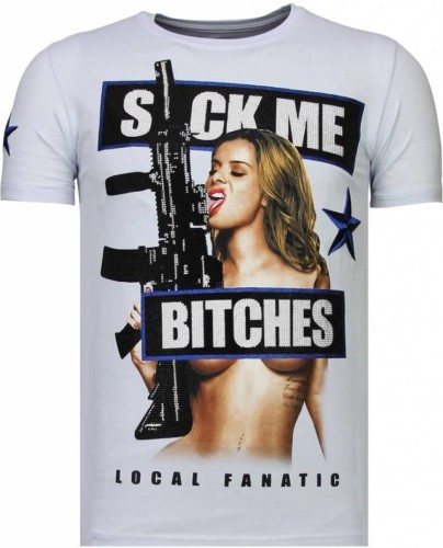 T-shirt Korte Mouw Local Fanatic  Young Rich Famous Rhinestone