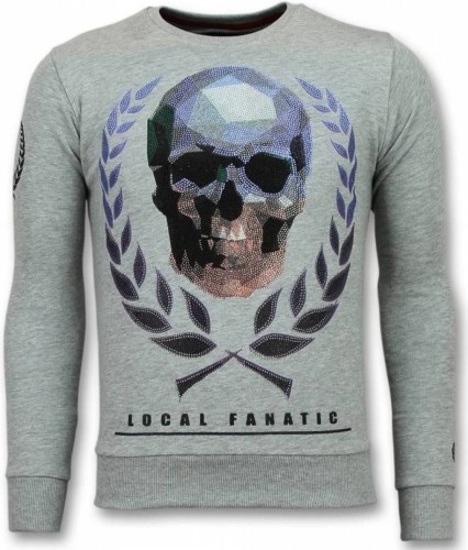 Sweater Local Fanatic  Doodskop Skull Rhinestone