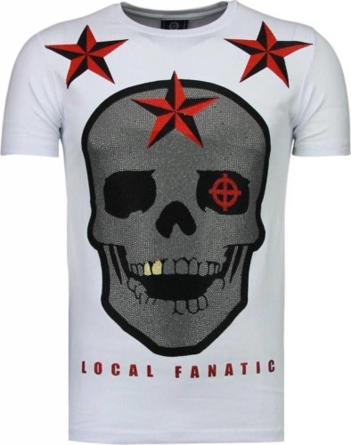 T-shirt Korte Mouw Local Fanatic  Rough Player Skull Rhinestone