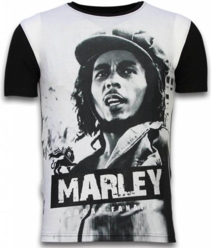 T-shirt Korte Mouw Local Fanatic  Bob Marley Black And White Digital