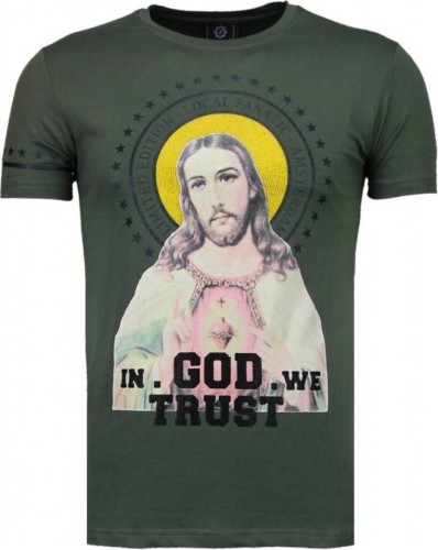 T-shirt Korte Mouw Local Fanatic  Jesus Rhinestone