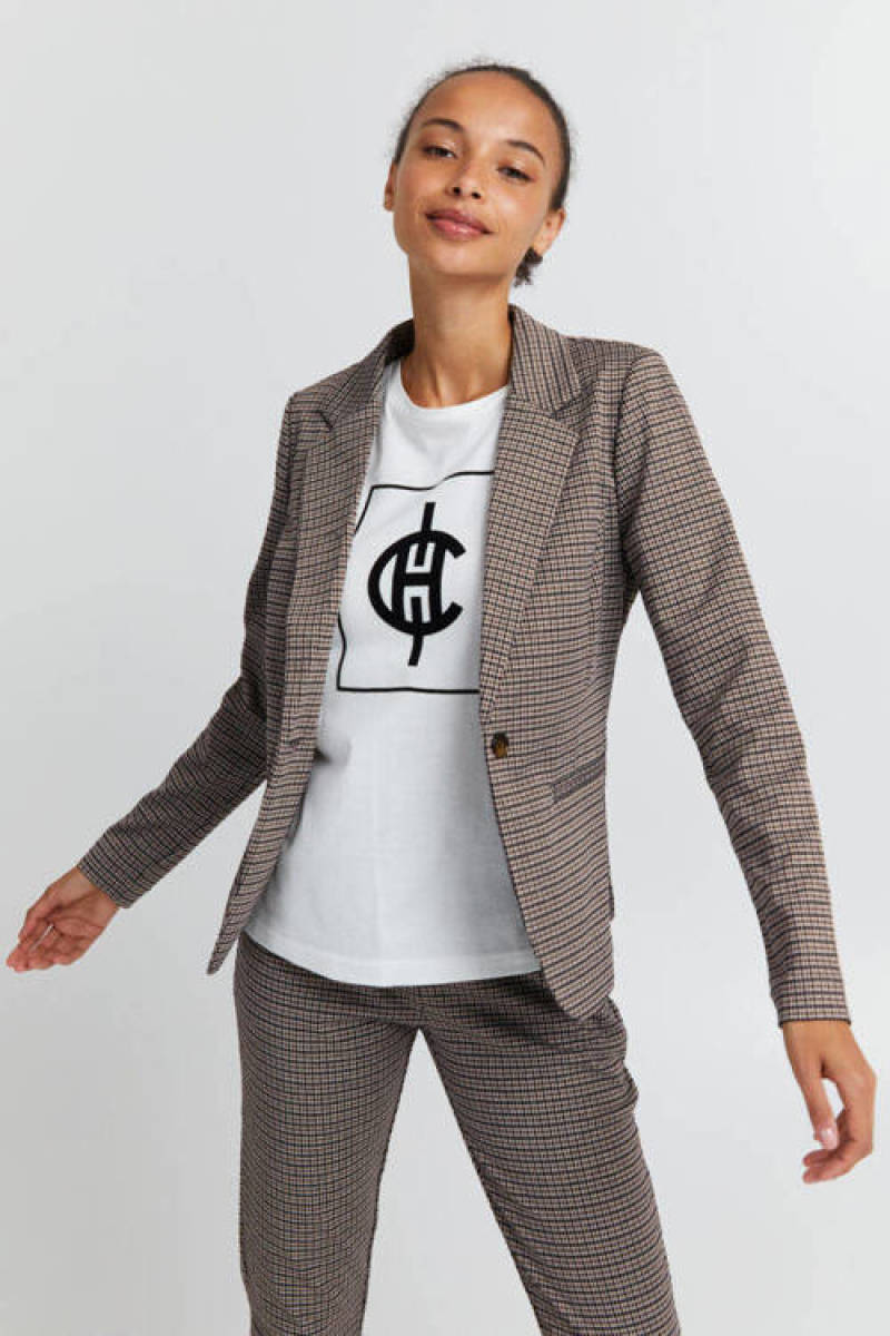 ICHI blazer IHKATE CAMELEON BL met all over print bruin