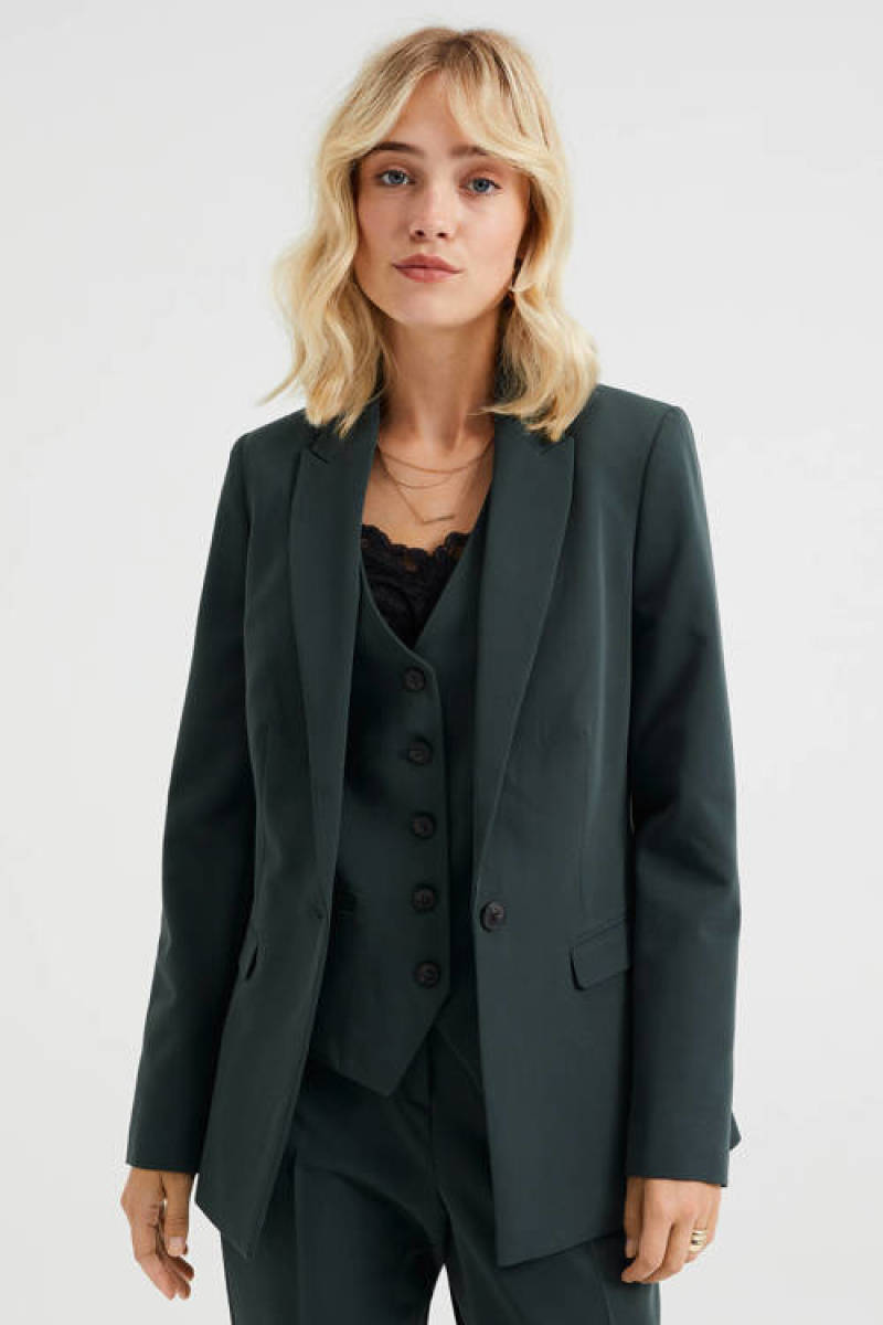 WE Fashion aansluitende geweven blazer donkergroen