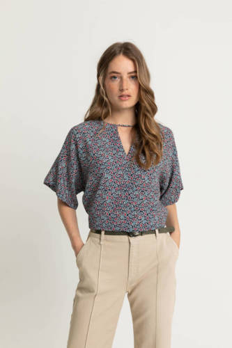 Expresso top met all over print blauw/rood