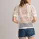 La Redoute Collections Blouse met opstaande kraag, korte mouwen en guipure