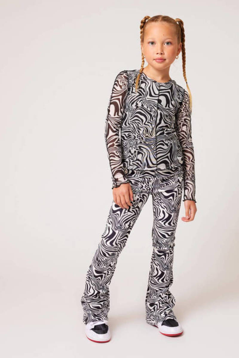 CoolCat Junior semi-transparante top Laura CG met zebraprint zwart/wit