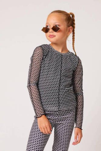 CoolCat Junior semi-transparante top Laura CG met all over print zwart