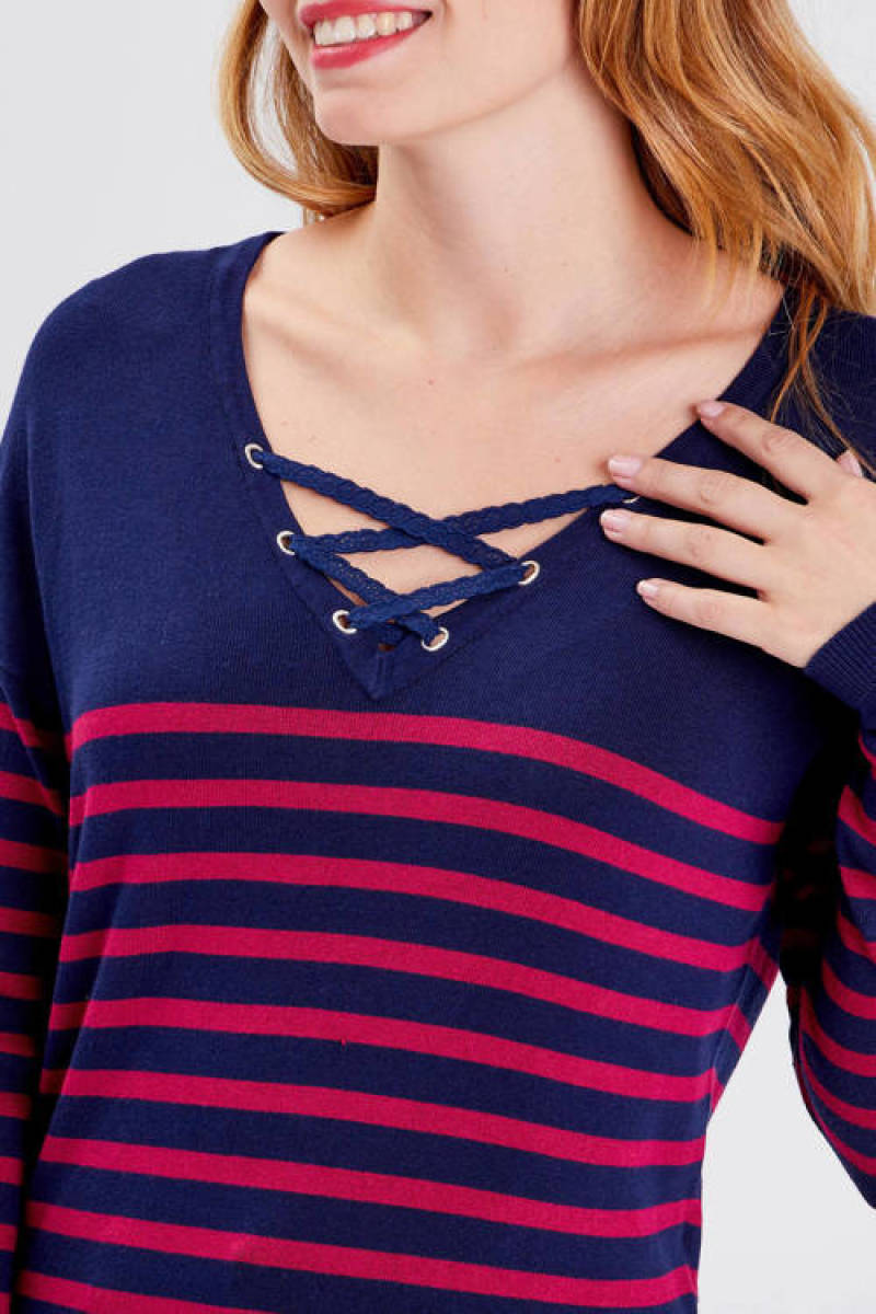 Cache Cache gestreepte trui marineblauw/rood