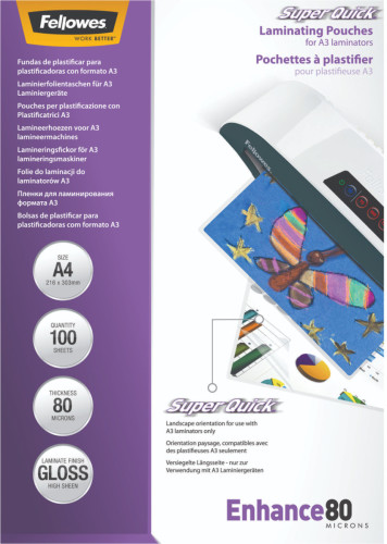 Fellowes Lamineerhoezen SuperQuick 80 mic A4 (100 Stuks)