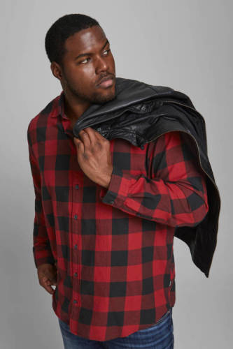 JACK & JONES PLUS SIZE geruit regular fit overhemd JJEGINGHAM Plus Size brick red