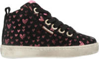 Develab 41426 leren sneakers met hartjesprint zwart/roze