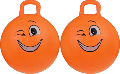 Skippy Buddy 2x stuks skippybal smiley voor kinderen oranje 55 cm