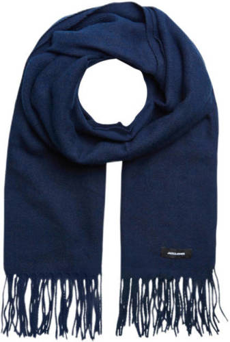 Jack & Jones geweven sjaal JACSOLID met franjes donkerblauw