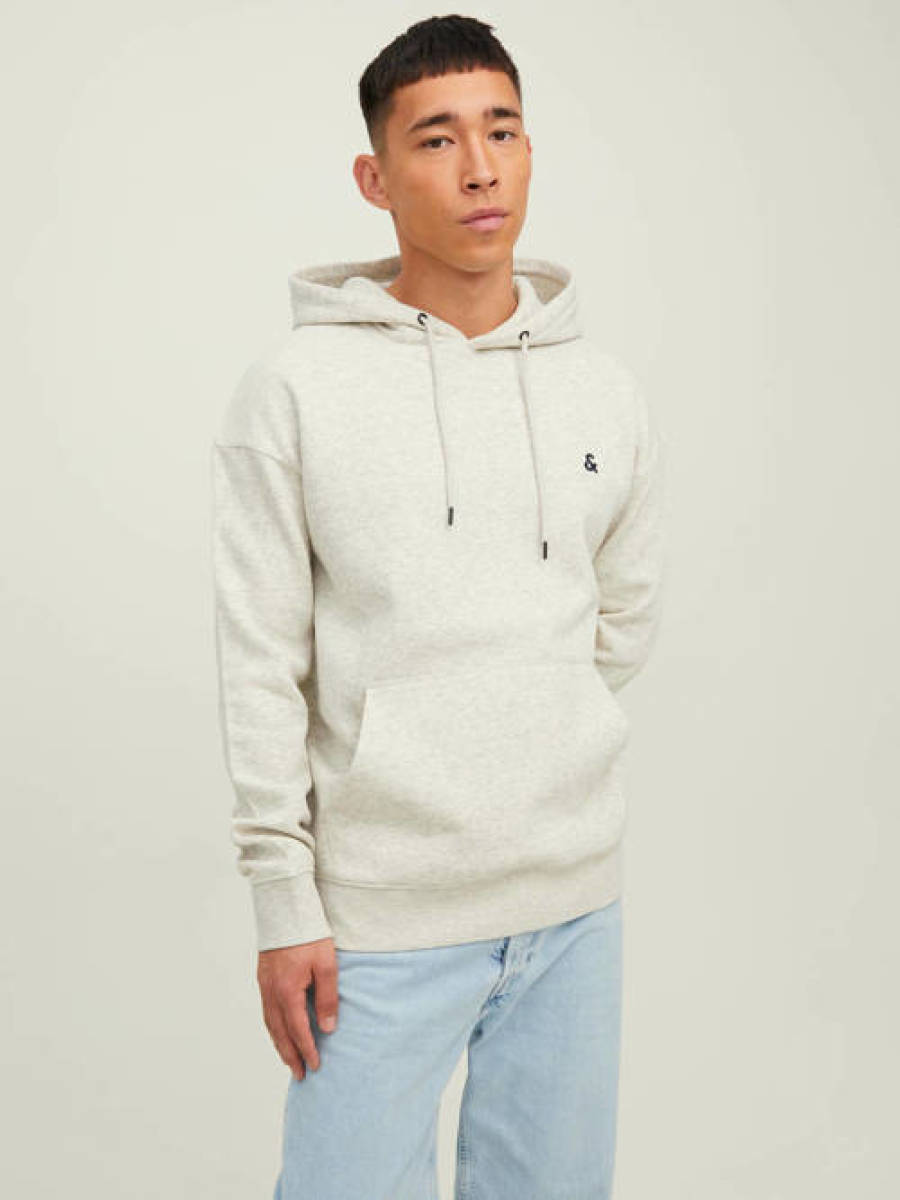 Jack & Jones ESSENTIALS hoodie JJESTAR met logo white melange