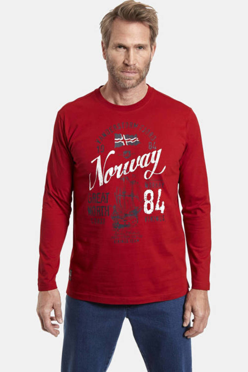 Jan Vanderstorm oversized longsleeve NIELSON Plus Size met printopdruk rood