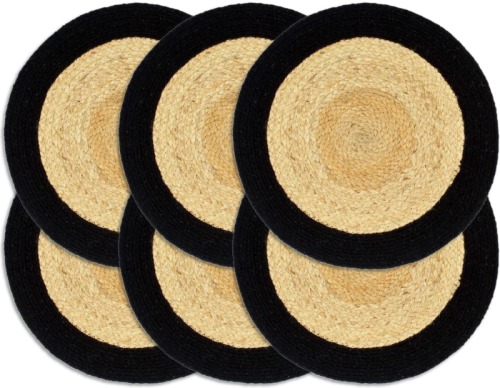 VidaXL Placemats 6 st 38 cm jute en katoen natuurlijk en zwart