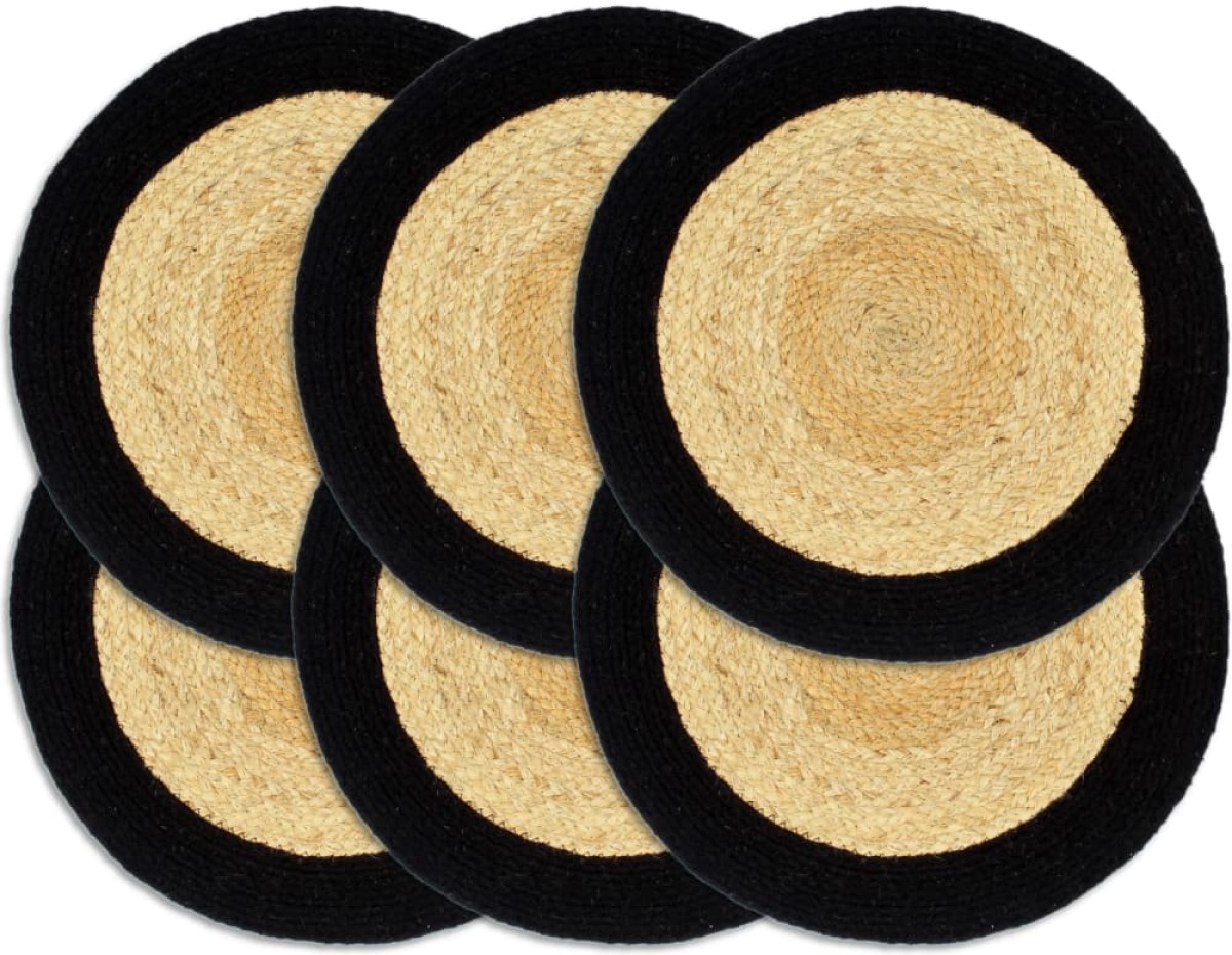 VidaXL Placemats 6 st 38 cm jute en katoen natuurlijk en zwart