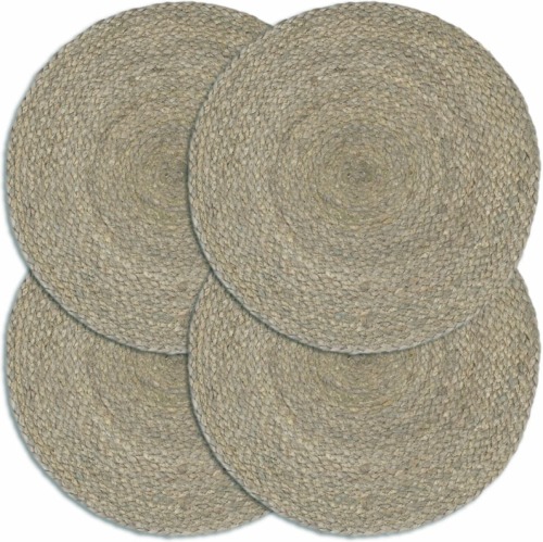 VidaXL Placemats 4 st rond 38 cm jute effen grijs