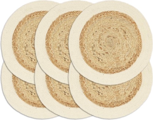 VidaXL Placemats 6 st rond 38 cm jute en katoen natuurlijk