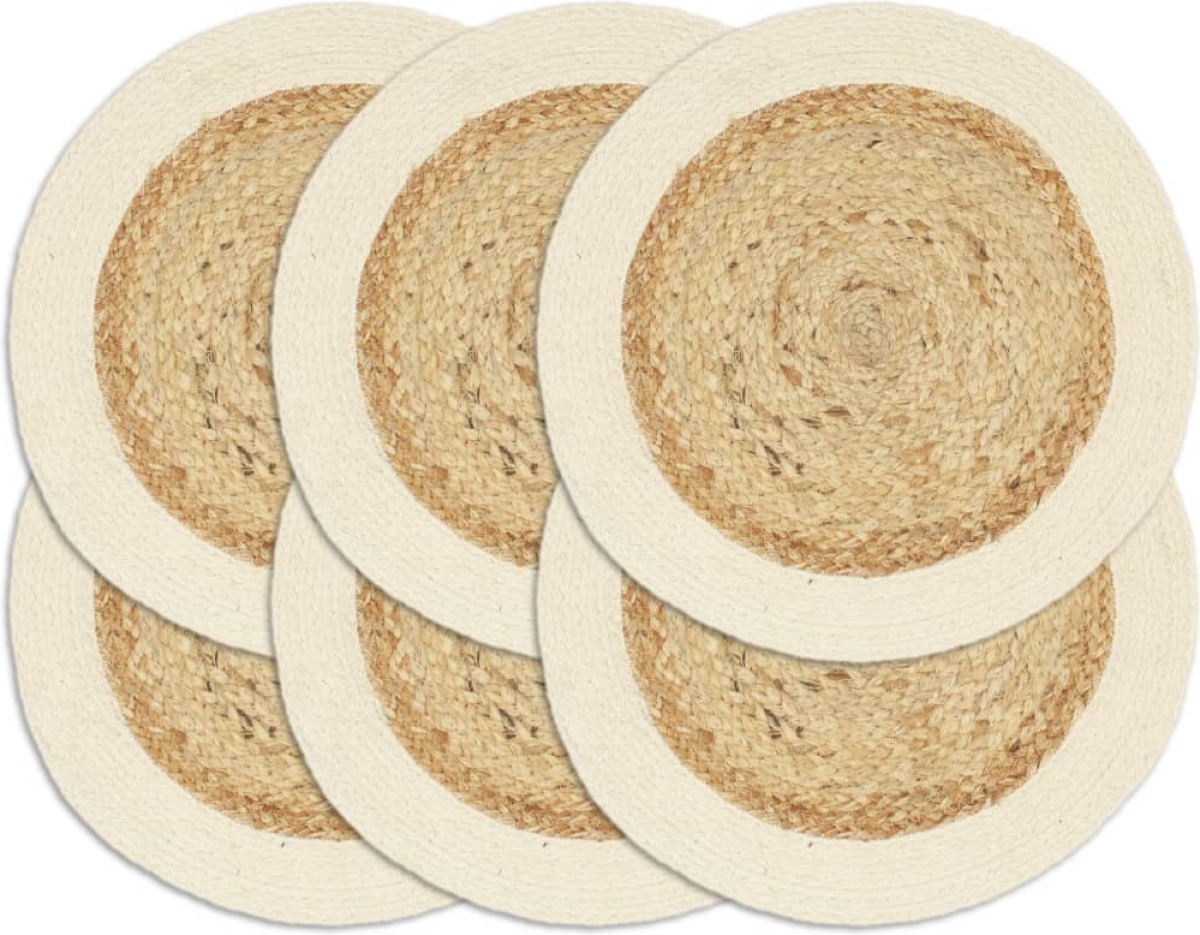 VidaXL Placemats 6 st rond 38 cm jute en katoen natuurlijk