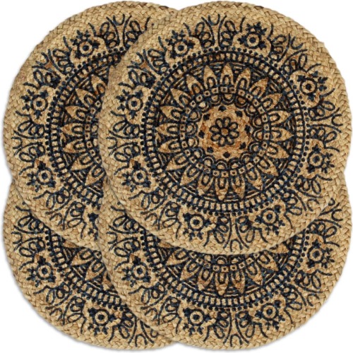 VidaXL Placemats 4 st rond 38 cm jute donkerblauw