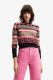 Desigual trui met all over print roze/zwart/camel/wit