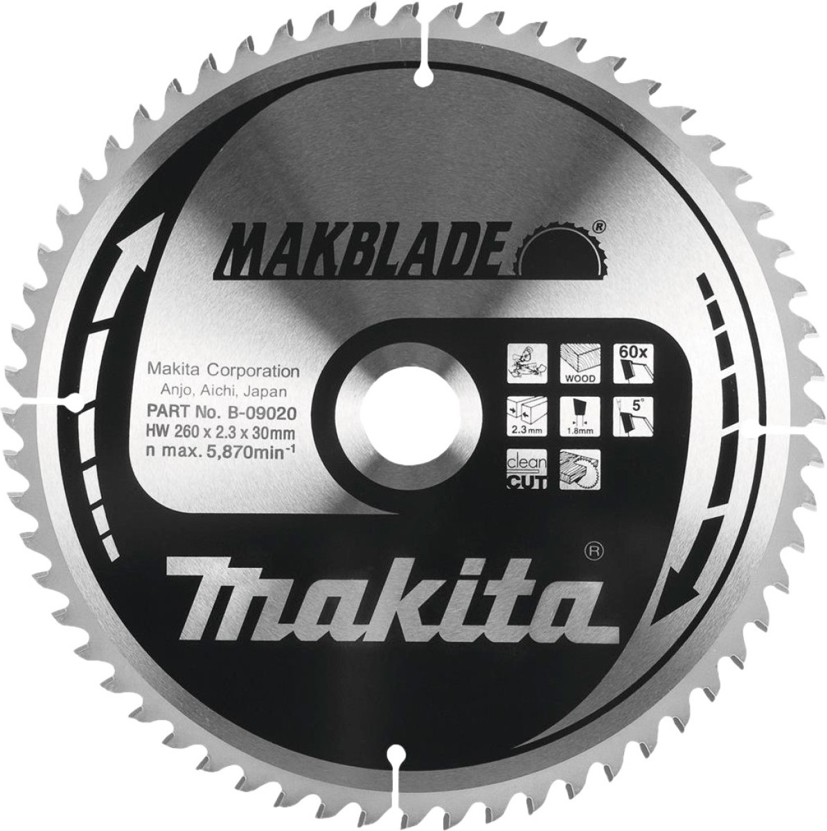 Makita Zaagblad Hout 260x30x2,3mm 80T
