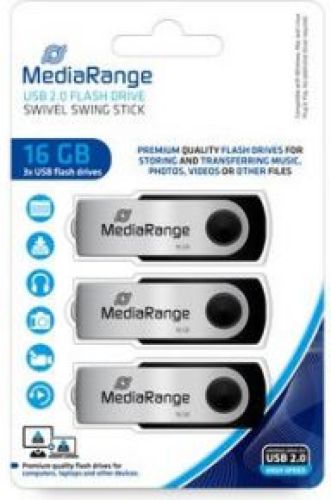 MediaRange MR910-3 USB flash drive 16 GB USB Type-A 2.0 Zwart, Zilver