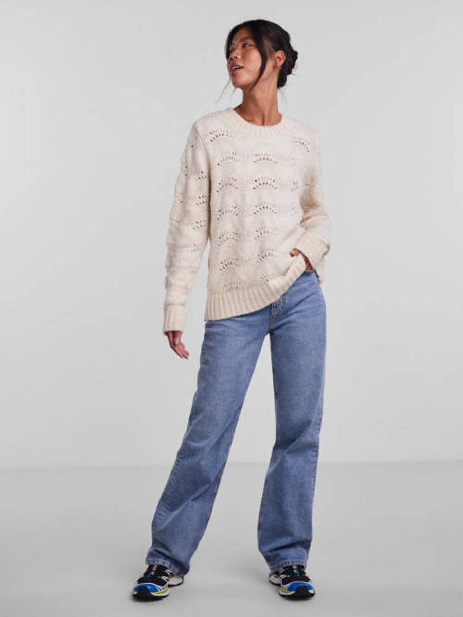 PIECES trui PCBIBBI van gerecycled polyester wit