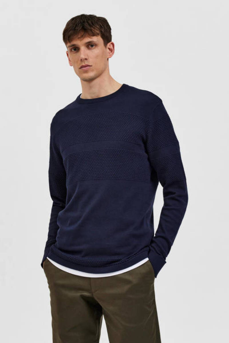 SELECTED HOMME trui SLHMAINE met biologisch katoen dark sapphire