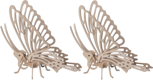 Merkloos 2x stuks houten 3D puzzel vlinder 23 cm