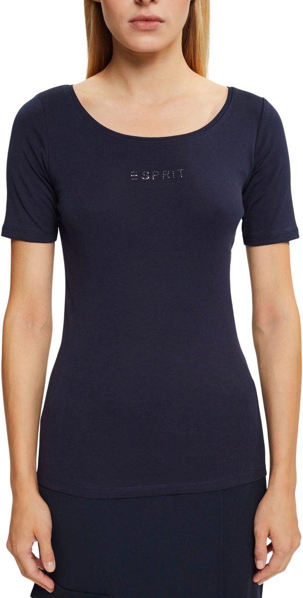 Esprit T-shirt met fonkelende glinstersteentje-logo op borsthoogte
