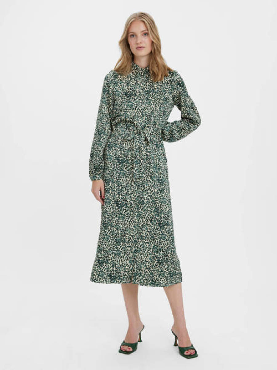 VERO MODA blousejurk VMJLOE met all over print en ceintuur wit/groen