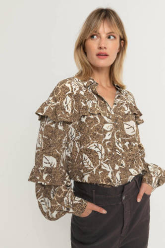 Expresso gebloemde blouse camel/ivoor