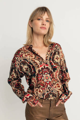 Expresso blouse met all over print bruin/camel/ivoor/rood