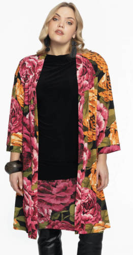 Yoek gebloemd vest zwart/groen/roze/oranje
