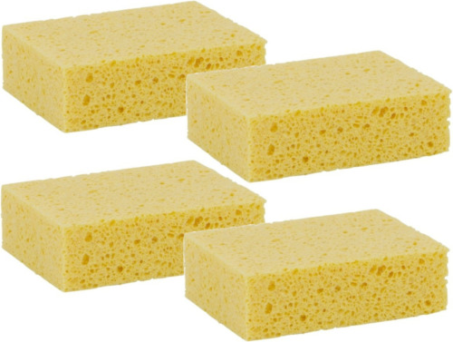 Lifetime Clean multipak van 4x stuks viscose huishoud spons geel 14 x 11 x 3,5 cm