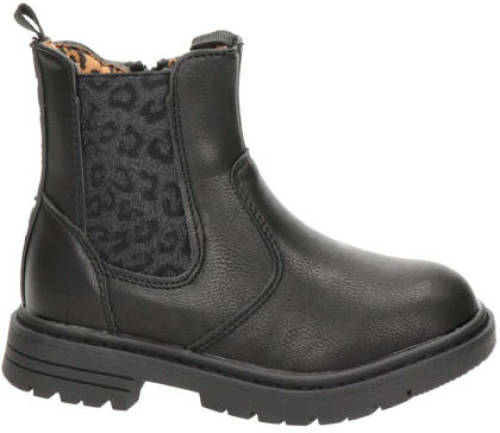 Nelson Kids chelsea boots met panterprint zwart