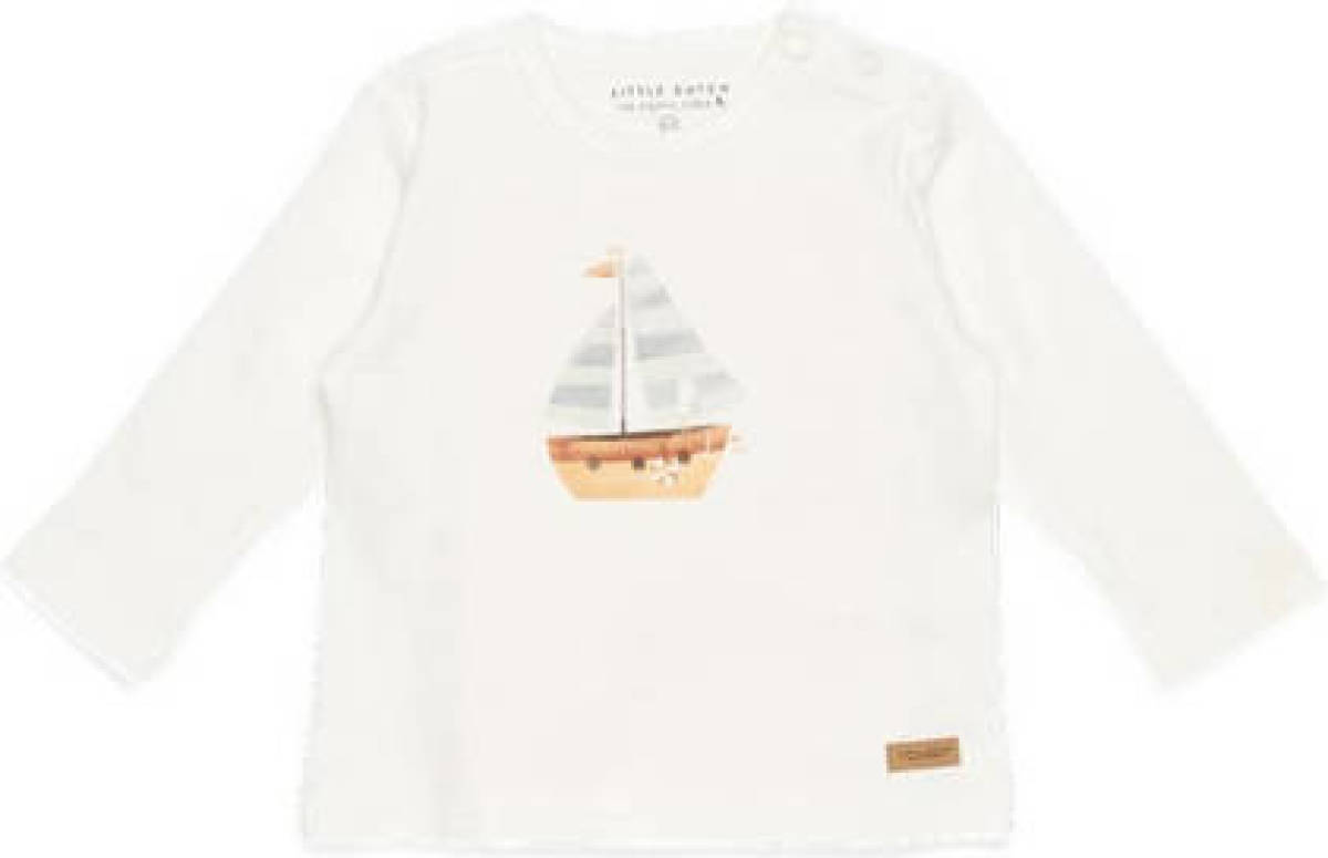 Little Dutch baby longsleeve Sailboat met printopdruk wit/zand