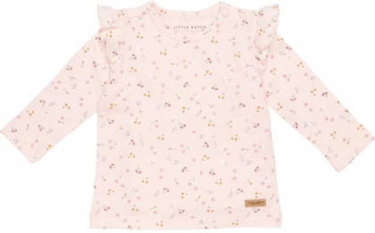 Little Dutch baby longsleeve Little Pink Flowers met all over print en ruches lichtroze