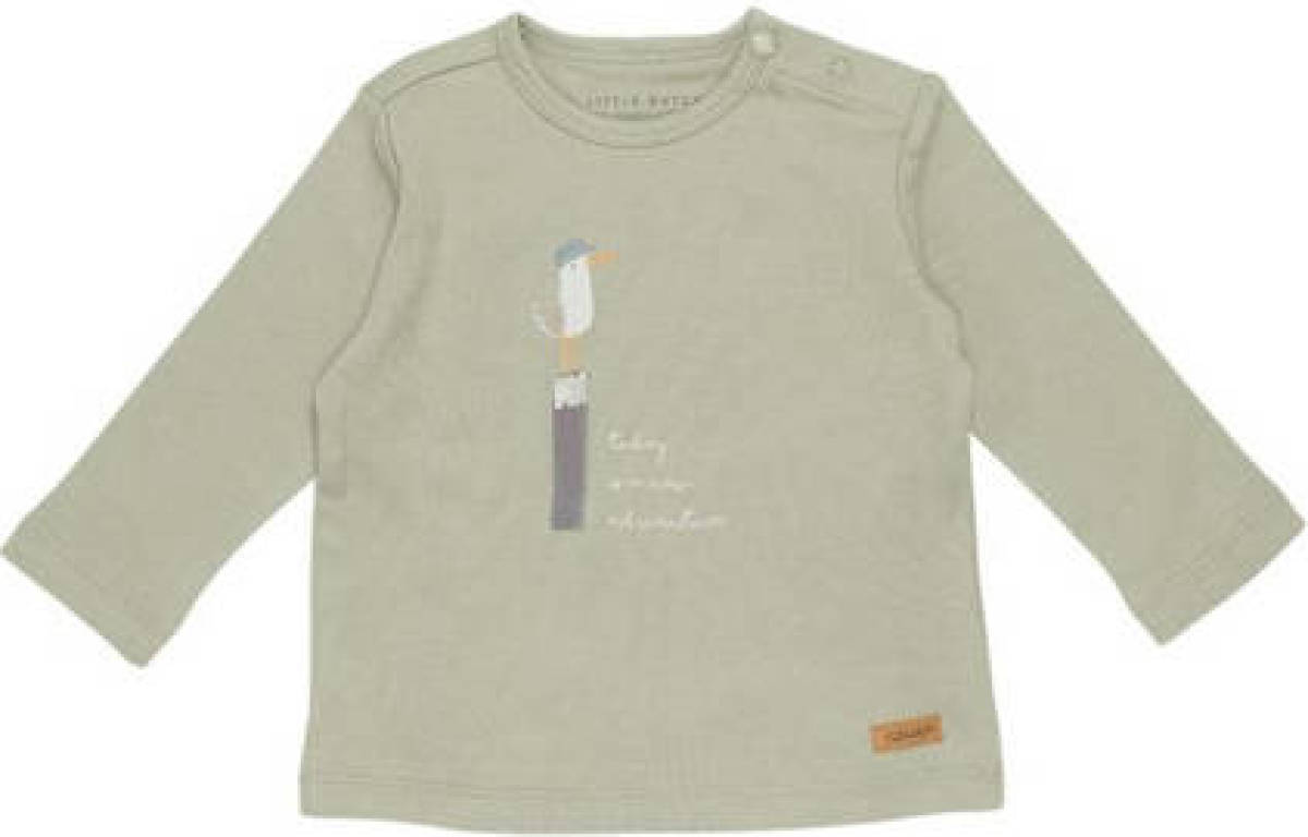 Little Dutch baby longsleeve Seagull met printopdruk olijfgroen
