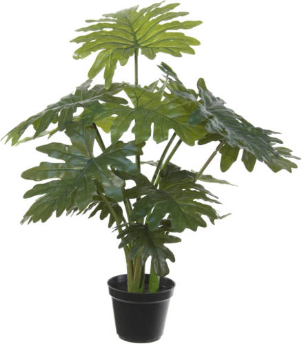 Shoppartners Groene Gatenplant Philodendron Selloum Kunstplant In Zwarte Kunststof Pot 55 Cm - Kunstplanten