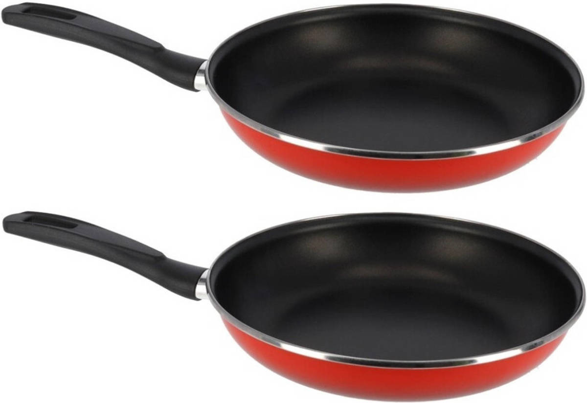 Shoppartners Set Van 2x Stuks Aluminium Koekenpan/hapjespan Merida Rood Met Anti-aanbak Laag 30 Cm - Koekenpannen