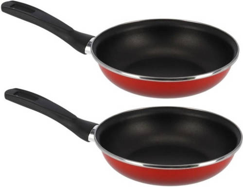 Shoppartners Set Van 2x Stuks Aluminium Koekenpan/hapjespan Merida Rood Met Anti-aanbak Laag 22 Cm - Koekenpannen