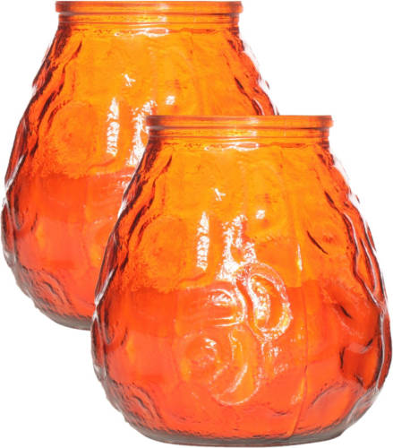 Cosy and Trendy Set Van 2x Stuks Oranje Lowboy Buiten Tafel Sfeer Kaarsen 10 Cm 40 Branduren In Glas - Waxinelichtjes