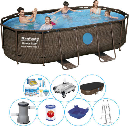 Bestway Power Steel Swim Vista Ovaal 427x250x100 Cm - Zwembad Pakket