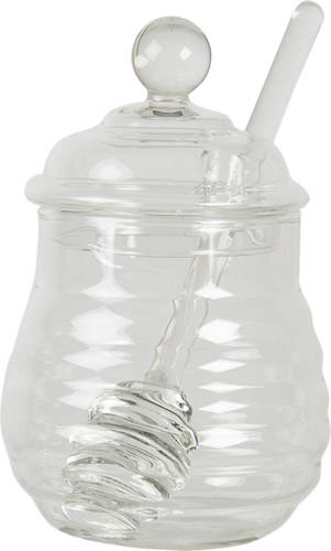 Clayre & Eef Honingpot Met Lepel Ø 10*14 Cm Transparant Glas