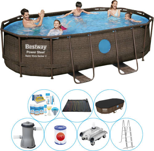 Bestway Power Steel Swim Vista Ovaal 427x250x100 Cm - Zwembad Bundel