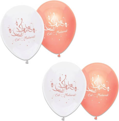 Shoppartners 6x Stuks Suikerfeest/offerfeest Versiering Metallic Ballonnen Wit/roze 30 Cm - Ballonnen